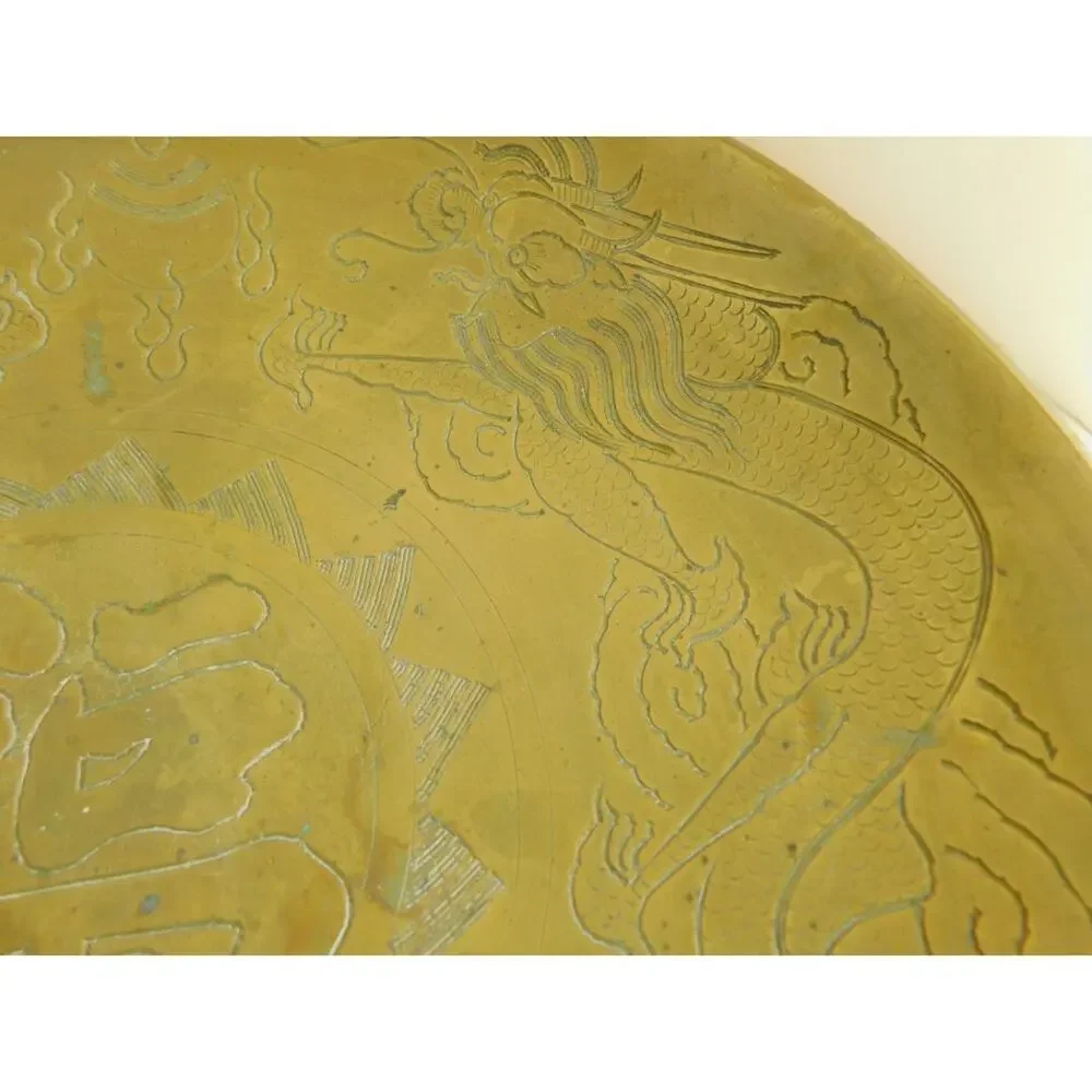 Vintage Chinese Brass Bowl Etched Dragon Design 10